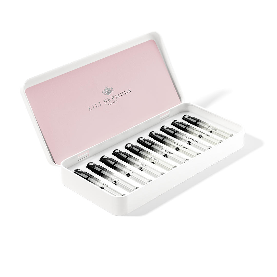 Open Fragrance Library for Her with ten sample atomizers.